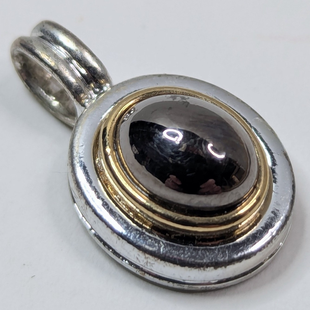 LCI Silver & Gold Oval Necklace Pendant Oval Onyx Style Stone Jewelry Signed